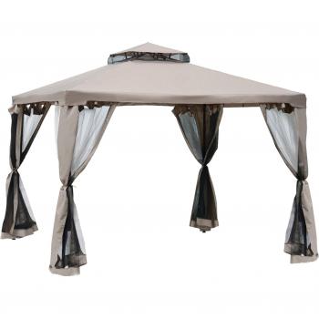 Outsunny Cenador de Jardín 3x3 m con Doble Techo de Ventilación, Cortinas Mosquiteras Laterales y Orificios de Drenaje