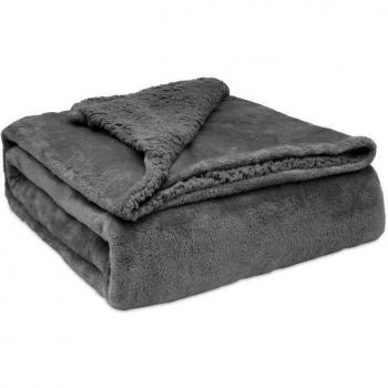 Briebe Manta Sofá Invierno 130x160 cm Sedalina Lisa y Borreguito Polar Sherpa, Plaid Calentita Gruesa Extra Suave 100% Microfibra, Lavable a Máquina, Reversible