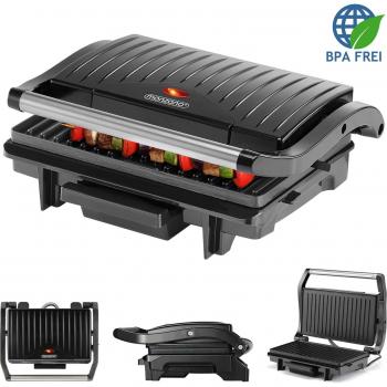 Parrilla Eléctrica Multifuncional Monzana 1500W con Placas Antiadherentes para Asar Carne, Paninis y Bocadillos - Grill de Mesa 29x24,5x11cm