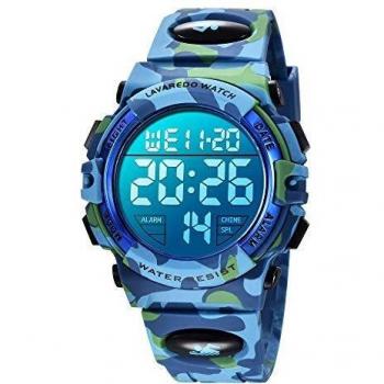 Reloj para niños de 6 a 15 años, Cronógrafo Multifuncional Deportivo Digital para Exteriores LED 63 M Reloj Despertador Resistente al Agua analógico para niños con Banda de Silicona Azul