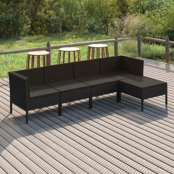 5-Piece Black Synthetic Rattan Garden Lounge Set with Cushions