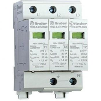 Protector de Sobretensión Finder 7P.23.8.275.1020, Tipo 2, 20 kA, para Armarios de Distribución, Máx. 275 V