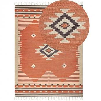 Alfombra Kilim de Algodón Multicolor 160 x 230 cm Reversible con Motivo Geométrico y Borlas Gavar