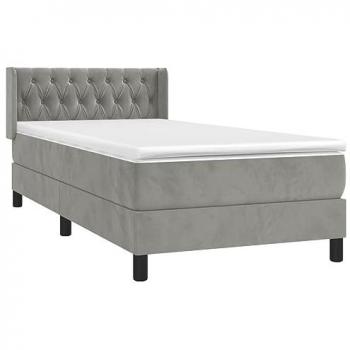 Cama box spring con colchón terciopelo gris claro 90x190 cm