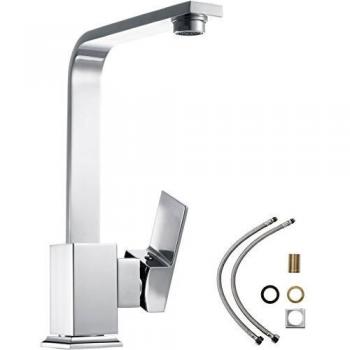 Grifo de cocina monomando Tectake, con giro de 360° y diseño elegante, incluye 2 mangueras de conexión