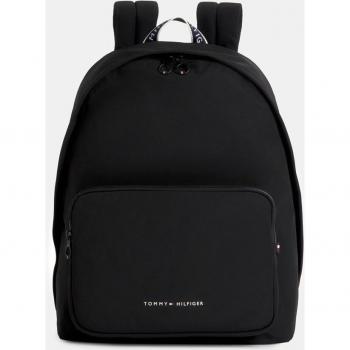 Chic Urban Black Backpack with Laptop Compartment - Tommy Hilfiger, Backpacks, Male, Black, Size: ONE SIZE, Black Polyester Backpack