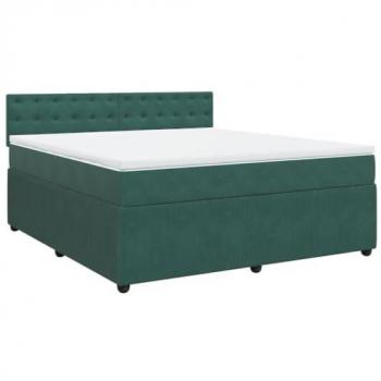 Cama Box Spring con Colchón de Terciopelo Verde Oscuro 180x200 cm
