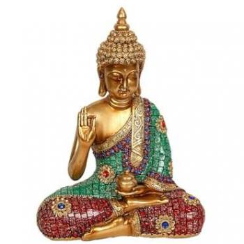 Figura Decorativa Romimex Dorado Resina Buda 22 x 29 x 10 cm