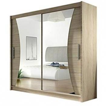 Armario Corredero Atlanta 124 con Espejo, Roble Sonoma, 180 x 215 x 57 cm, 5 Estantes