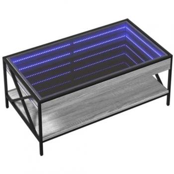 Mesa de centro con Infinity LED gris Sonoma 90x50x38 cm, mesita de Centro, Mesa Auxiliar, Mesa de salón, mesita, mesita de sofá