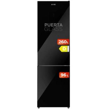 Frigorífico Combi No Frost EVVO F60 Glass, 257 L Frigorífico + 94 L Congelador, Motor Inverter, Clase D, Multi Air Flow, Luz Interior LED, Panel Táctil - Blanco y Negro