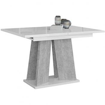Mesa Extensible Goodyear 107, Aglomerado Laminado Blanco Brillante y Hormigón, 120 x 90 x 75 cm