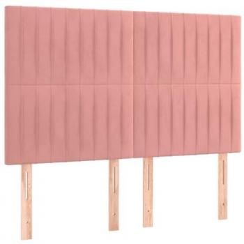 Cabecero con luces LED terciopelo rosa 144x5x118/128 cm