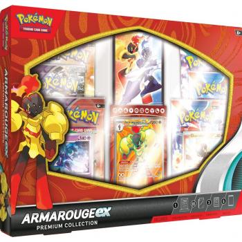 Juego - Pokémon Armarouge ex Premium Collection, incluye cartas coleccionables de alta calidad, una carta promo exclusiva de Armarouge ex, cuatro paquetes de expansión del juego de cartas coleccionables Pokémon, un pin con la imagen de