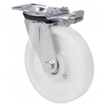 Rueda Alex Serie ZVR-FT Giratoria con Platina y Bloqueo Direccional, Rueda Giratoria Placa Mecánica de 4mm, 10ZVRMD150-FT, Nylon Blanco Extrafuerte
