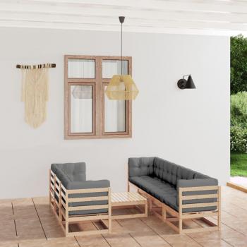 8-Piece Solid Pine Garden Lounge Set with Cushions