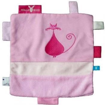Wallaboo Cerise & Friends - Mantita de arrullo para bebé con estampado, 8 etiquetas, 22 cm x 22 cm, color rosa