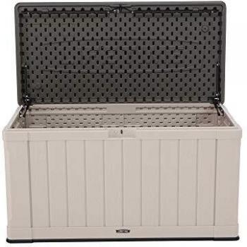 Lifetime 60186 Heavy-Duty Outdoor Storage Deck Box 439.11 L Outdoor Storage Box, Desert Sand Wood Look, 127.9 x 64 x 67.2 cm