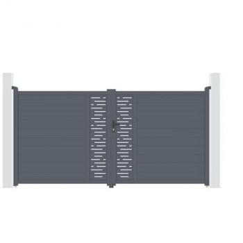Pack Puerta Batiente Arlberg 350 x 180 cm + 2 Postes de Aluminio H. 190 cm Gris