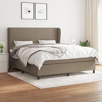 Cama box spring con colchón viscoelástico espuma protector muelles ensacados adaptable acolchado reversible tela gris taupe 180x200 cm