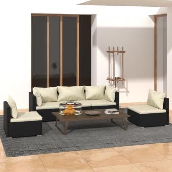 5 Piece Black Poly Rattan Garden Lounge Set with Cushions