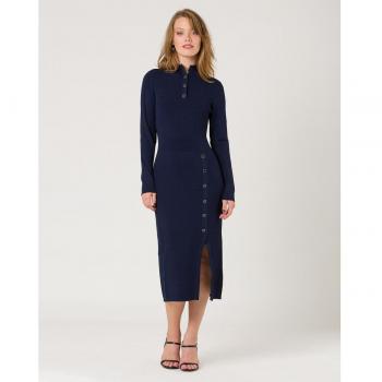 Vestido de punto con botones Azul Marino XS