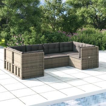 vidaXL 6-Piece Grey Poly Rattan Garden Lounge Set with Cushions