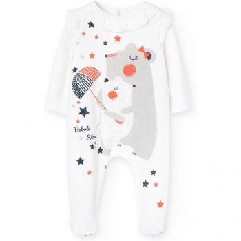 Boboli Pelele de bebé niña de terciopelo con volantes y cierre trasero
