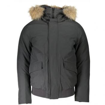 Woolrich Men's Gray Cotton Jacket with Hood and Removable Fur - Size 2XL