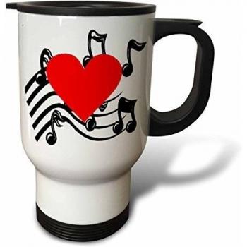 3dRose tm_38293_1 gran corazón rojo en notas de la música de taza de viaje, 14-onza