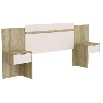 Cabecero extensible con mesas de noche PARATI - 140/160 cm - Color natural y marfil