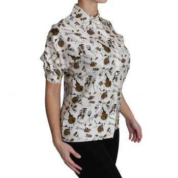 Dolce & Gabbana White Musical Instrument Print Polo Top Shirt - IT36|XXS