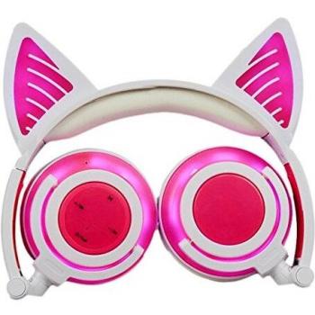 Limson Auriculares estéreo con micrófono para Oreja de Gato con Bluetooth para niños, Todo el Cuerpo Intermitente, Brillantes, Plegables, para Auriculares de Cosplay