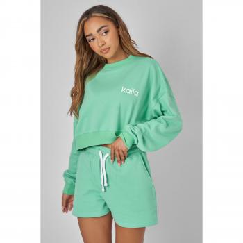 Kaiia Slogan Cropped Sweatshirt Green