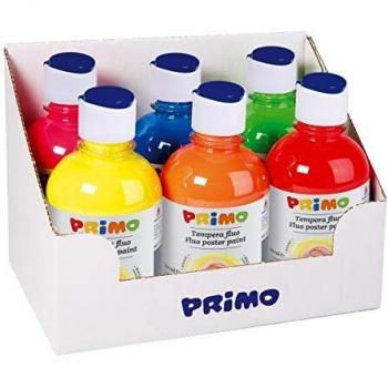 Pack de 6 temperas fluorescentes de 300 ml colores surtidos PRIMO