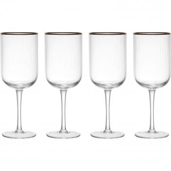 MIKASA Sorrento - Copas de vino blanco de cristal estriado con borde dorado, forma ancha, 375 ml, juego de 4 copas finas transparentes sin plomo, diseño elegante para celebraciones