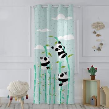 Cortina Panda Garden Azul 140x265 cm | 100% Algodón | Calidad 150 TC | Fabricado en España
