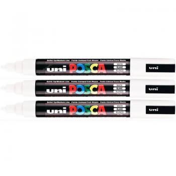Paquete de 3 Rotuladores Posca PC-5M - Punta Conica Media, Color Blanco, Escriben en Cualquier Superficie