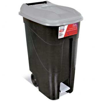 ECO TAYG 80 L. NEGRO/GRIS CON PEDAL - Cubo de basura con pedal, capacidad de 80 litros, diseño ecológico, color negro y gris