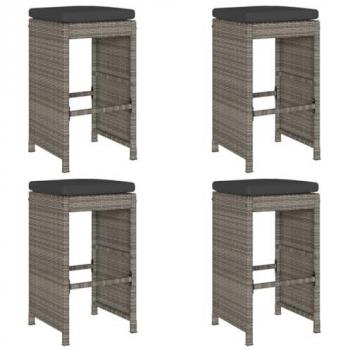 vidaXL Garden Bar Stools with Cushions 4 pcs Grey Poly Rattan
