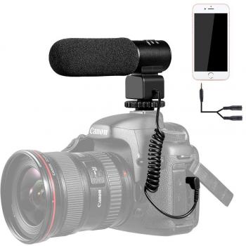 K&F Concept Micrófono Direccional Videomic Micrófono Condensador con Batería Recargable Indicador de Baja y Interfaz de Audio 3.5mm para Cámara DSLR Canon Sony Nikon Videocámara y Telefono
