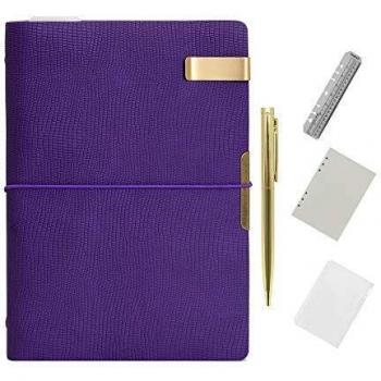 Wonderpool Carpeta de anillas de cuero para diario, cuaderno de papel recargable con forro de escritura, 6 anillos con blocs de notas para viajes de oficina y agenda de planes