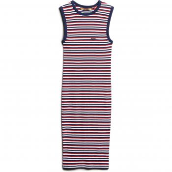 Superdry Vestido Corto Sin Mangas Rib Bodycon para mujer, W8011635A, vestido midi ceñido de canalé marino (L), casual, algodón, sin mangas / tirantes