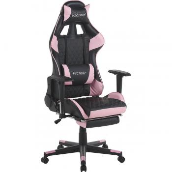 Silla de Gaming Negra y Rosa de Piel Sintética, Altura Ajustable, Braccioli Giratorios y Reposapiés Ergonómico