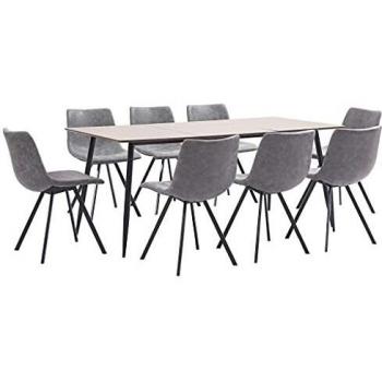 vidaXL Juego de Comedor 9 Piezas de Cuero Sintético Mobiliario Decoración Interior Casa Hogar Robusto Duradero Resistente Funcional Práctico Útil Gris