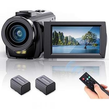 FamBrow Videocámara FHD 1080P 24MP 30FPS Cámara de Video Youtube Vlogging con Zoom Digital 16X 3.0 Pulgadas LCD Rotación 270° Webcámara con 2 Baterías, Control Remoto