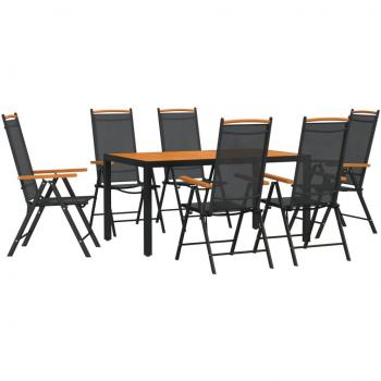 7-Piece Black and Brown Aluminum Garden Dining Set
