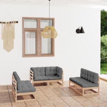 6-Piece Solid Pine Garden Lounge Set with Cushions