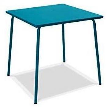Mesa de jardín cuadrada de metal azul pacífico Oviala
