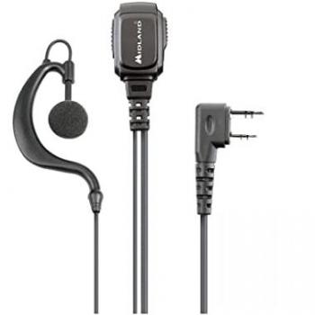 Micrófono Midland MA21 L Pro con Conector en L, Selector VOX/PTT, Toma 2 Pin para Walkies, Auricular ajustable y diseño de solapa